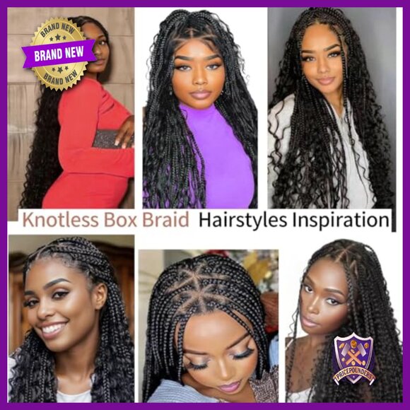 36 Inch Full Lace Box Braided Wig Knotless Boho Long Curly Synthetic